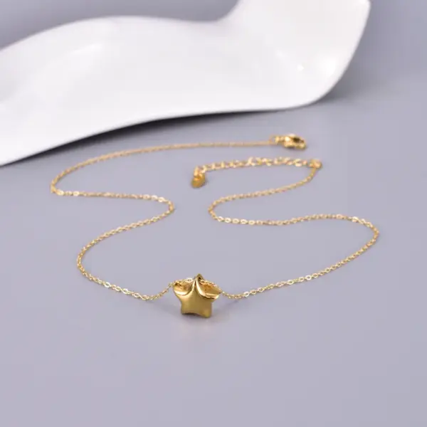 304 Stainless Steel Star PVD Coated 18K Real Gold Plated Elegant Simple Style Waterproof Non Tarnish Plating Cable Chain Pendant Necklace