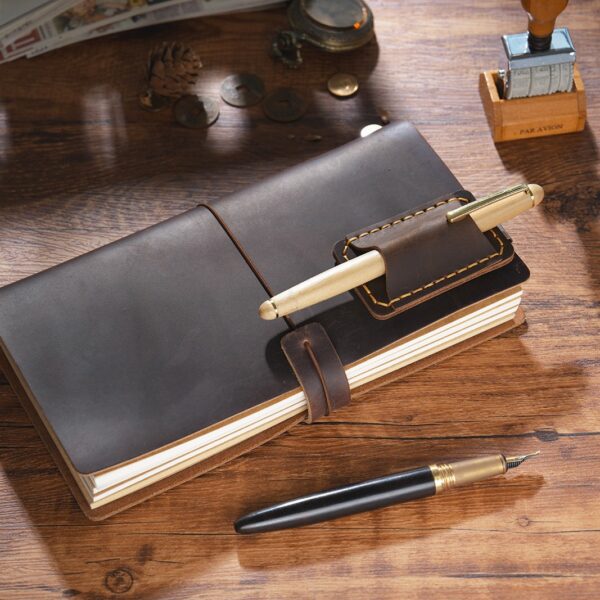 Wholesale Single-piece top-grain cowhide leather notebook pen holder