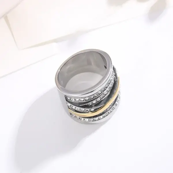 Wholesale Fashion Geometric Stainless Steel Criss Cross Braid Rhinestones Rings