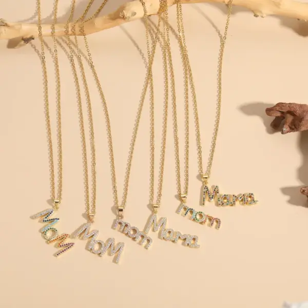 Wholesale MAMA Letter 304 Stainless Steel Copper Plating Inlay Zircon Necklace