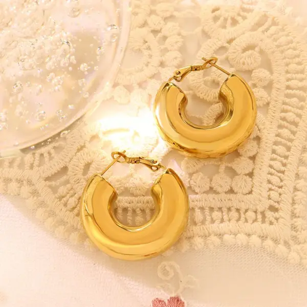 Wholesale PVD Coated Real Gold Plated 18K Gold Printing 304 Stainless Steel Retro Waterproof Non Tarnish Earrings