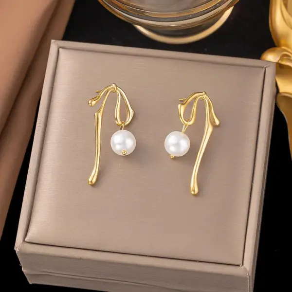 Wholesale PVD Coated Real Gold Plated 18K Gold Bow Knot Shell 304 Stainless Steel Simple Style Waterproof Non Tarnish Earrings Ear Studs