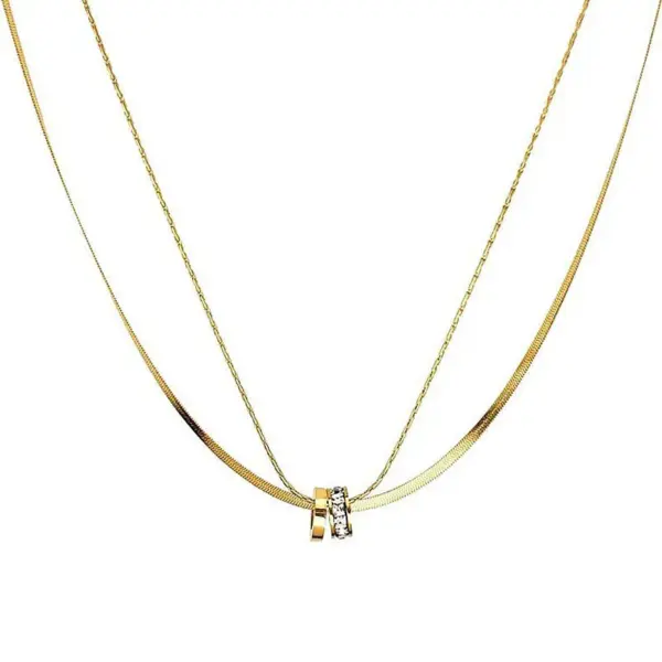 Wholesale Luxurious U-shaped Geometric Pattern Heart-shaped Electroplated (Including Color-retaining Layer) Two-layer Titanium Steel Necklace For Women Non-fading Tassel Jewelry Gift