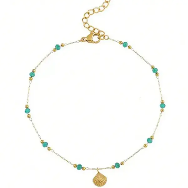 Wholesale 1 Piece Hawaiian Vacation Shell 304 Stainless Steel Waterproof Non Tarnish Ion Plating (IP) Real Gold Plated 18K Gold Women's Anklet