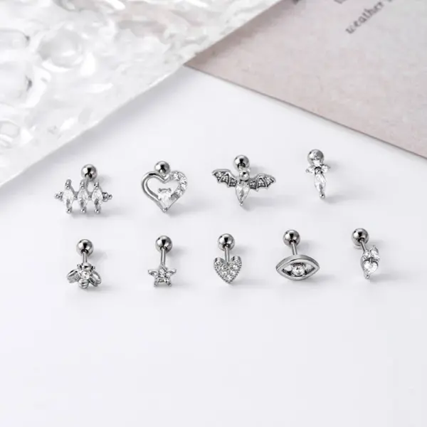 1 Piece 316L Stainless Steel Copper Zircon Ear Cartilage Rings & Studs Heart Shape Waterproof Non Tarnish Surgical Steel Ear Cartilage Rings & Studs