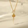 Wholesale Jewelry Beach Commute Dolphin Shell Fish Tail 304 Stainless Steel Acrylic 18K Gold Plated Plating Inlay Pendant Necklace