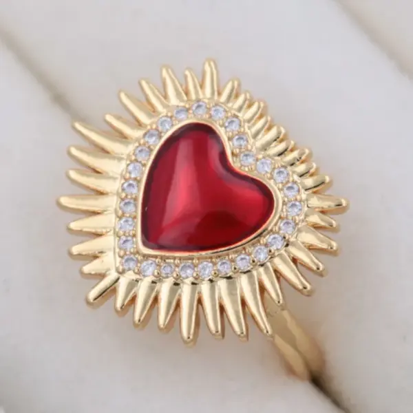 Wholesale Copper 18K Gold Plated Epoxy Plating Inlay Heart Shape Wings Zircon Open Rings