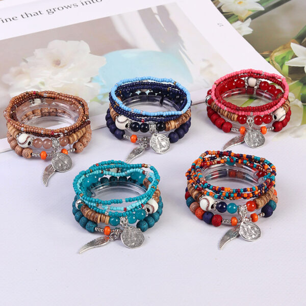 Wholesale Hot Selling Exotic Bohemian Bracelet Artistic Popular Wings Tower Pendant Exquisite Rice Beads suit Women