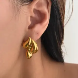 Wholesale 1 Pair Vintage Style Commute Water Droplets Plating 304 Stainless Steel 18K Gold Plated Ear Studs