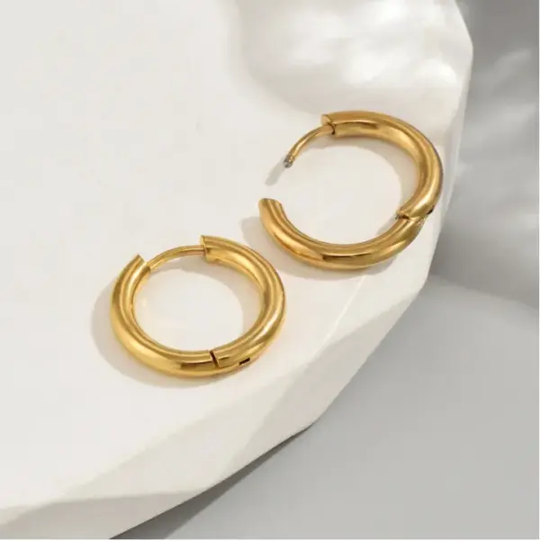 304 Stainless Steel Stainless Steel Round Electroplated Golden Plated Hip-Hop Gold Hoop Earrings