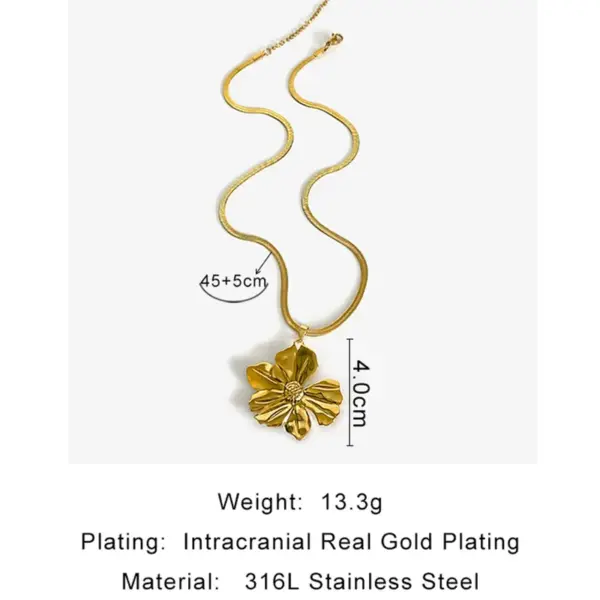 18K Gold Plated 316L Stainless Steel Flower Waterproof Non Tarnish Surgical Steel Exaggerated Snake Chain Pendant Necklace For Women's