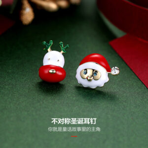 Silver needle: dripping oil Santa Claus + deer head earrings