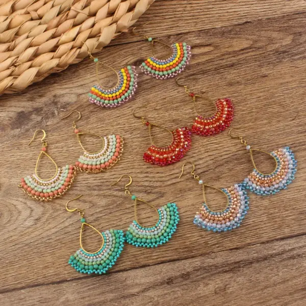 Bohemian Sector Synthetic Gemstones Shell Copper Tassel Mesh Women's Ear Hook