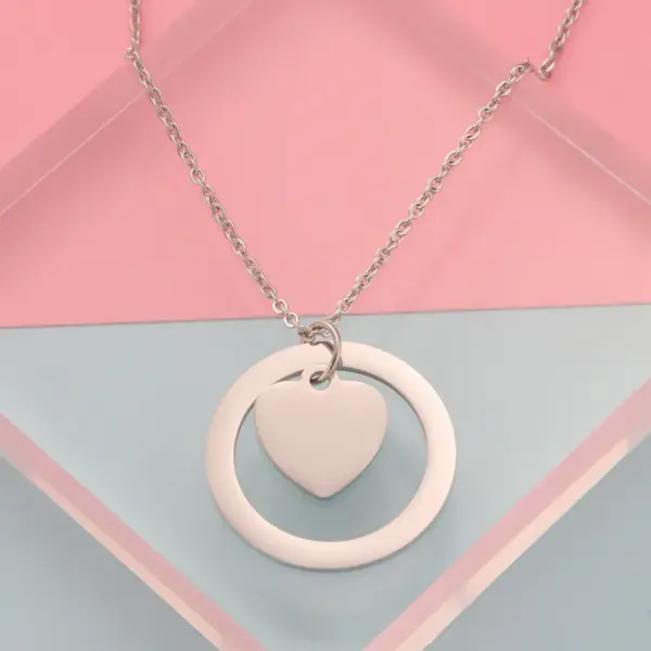 304 Stainless Steel Customization Laser Engraving Heart Shape PVD Coated 18K Real Gold Plated Simple Style Classic Style Waterproof Non Tarnish Rose Gold Gold Silver Pendant Necklace