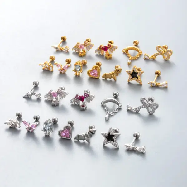 316 Stainless Steel Copper Zircon Heart Shape Wings Bow Knot Vintage Style French Style Simple Style Cartilage Earrings For Women's