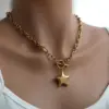 Wholesale Luxury Stainless Steel Star Necklace Women's High-End Accessory Trendy Minimalist Jewelry Casual Vacancy Gold Plated Lobster Clasp Cuban Chain