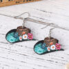 Wholesale Western style leopard print cowboy hat with wooden double-sided earrings