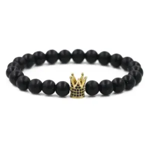 Matte Black Stone Golden Black Zirconium Crown