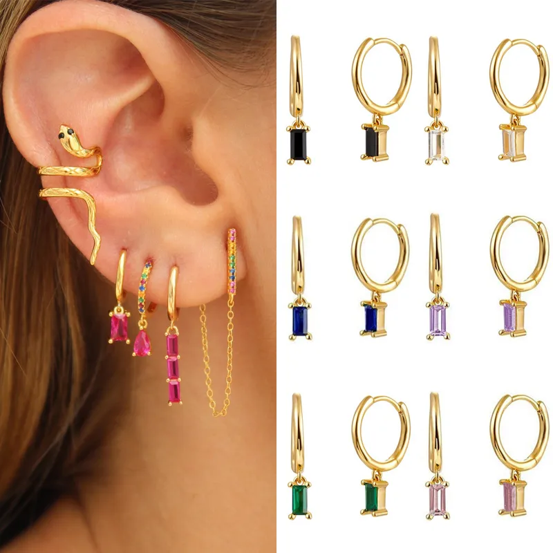 Wholesale Women's Fashion Square Copper Earrings Inlaid Zircon Zircon Copper Earrings