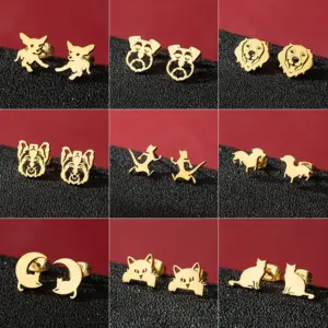 PVD Coated 18K Gold Real Gold Plated Dog Lion Cat 304 Stainless Steel Cute Basic Classic Style Waterproof Non Tarnish Ear Studs