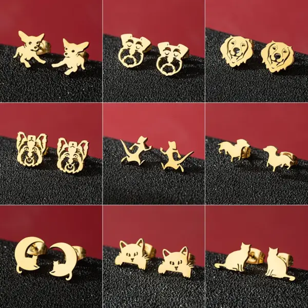 PVD Coated 18K Gold Real Gold Plated Dog Lion Cat 304 Stainless Steel Cute Basic Classic Style Waterproof Non Tarnish Ear Studs