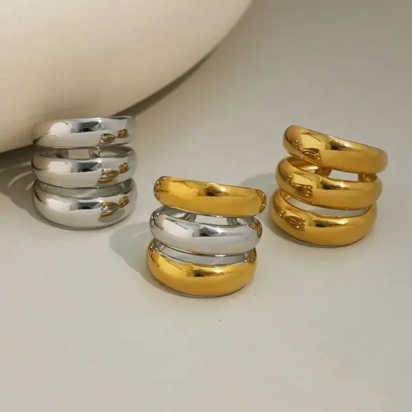 Wholesale PVD Coated Real Gold Plated 18K Gold Geometric 304 Stainless Steel Hawaiian Lady Tropical Waterproof Non Tarnish Rings