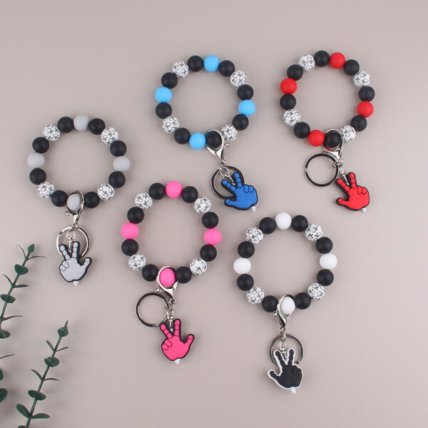Wholesale Cross-Border New Product Men's Gift Gesture Keychain Silicone Keychain Key Bracelet