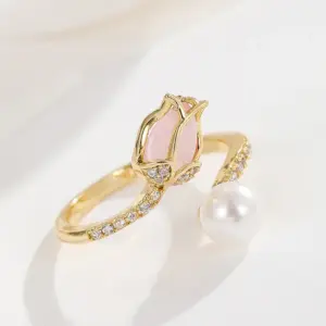 Wholesale Jewelry Lady Heart Shape Crown Flower Copper Zircon Inlay Open Rings