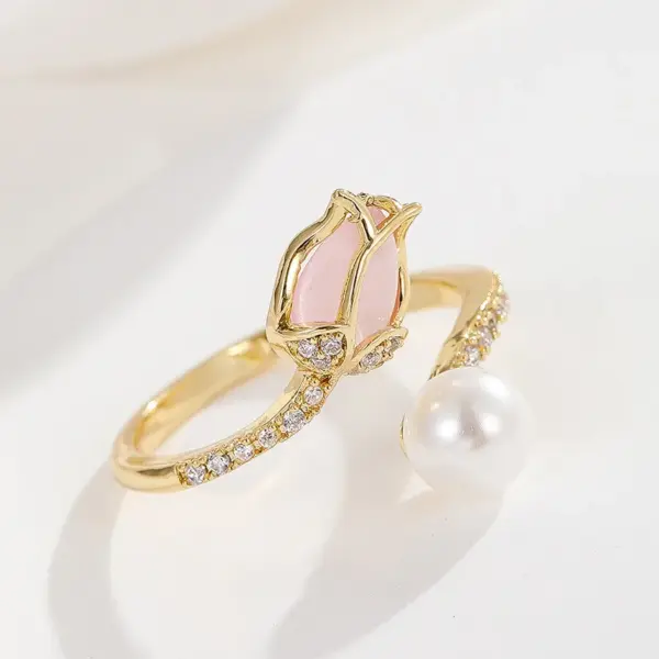 Wholesale Jewelry Lady Heart Shape Crown Flower Copper Zircon Inlay Open Rings