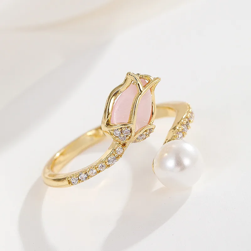 Wholesale Jewelry Lady Heart Shape Crown Flower Copper Zircon Inlay Open Rings