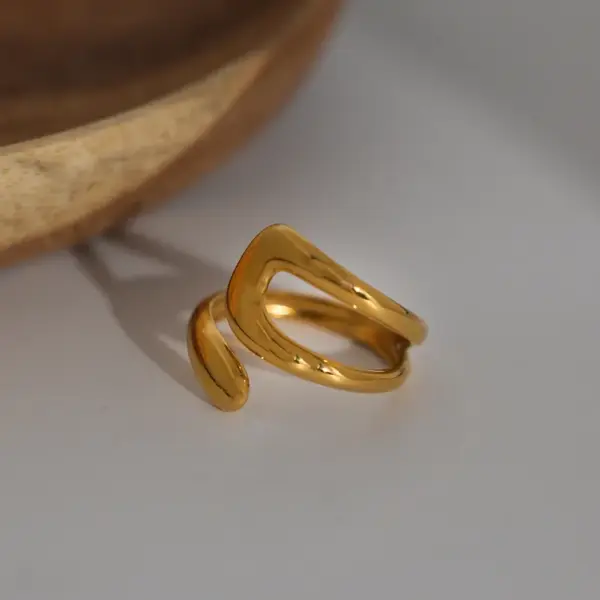 Wholesale PVD Coated Real Gold Plated 18K Gold Geometric 304 Stainless Steel Casual Classic Style Waterproof Non Tarnish Open Rings