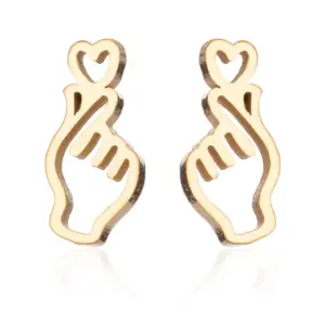 Wholesale PVD Coated 18K Gold Real Gold Plated Gesture Heart Shape 201 Stainless Steel Sweet Waterproof Non Tarnish Ear Studs
