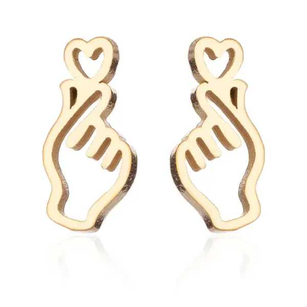 Wholesale PVD Coated 18K Gold Real Gold Plated Gesture Heart Shape 201 Stainless Steel Sweet Waterproof Non Tarnish Ear Studs