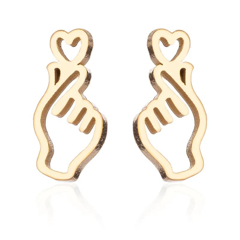 Wholesale PVD Coated 18K Gold Real Gold Plated Gesture Heart Shape 201 Stainless Steel Sweet Waterproof Non Tarnish Ear Studs