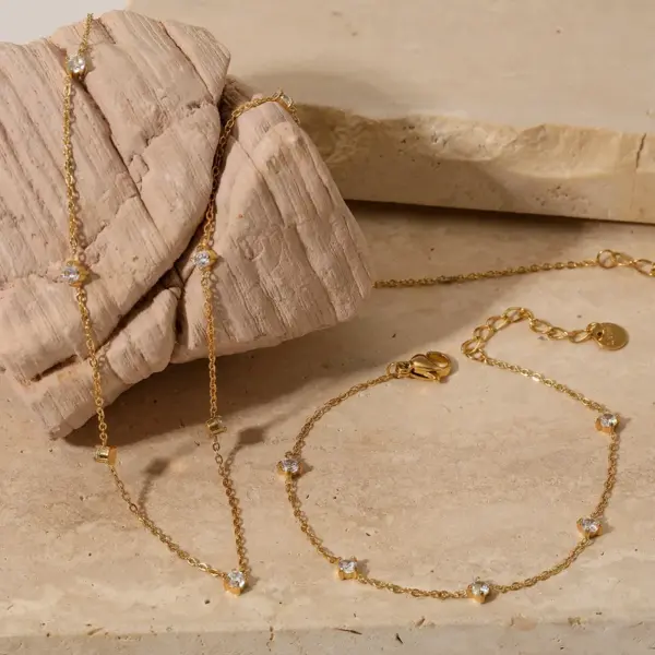 Wholesale PVD Coated Real Gold Plated 16K Gold White Gold Plated Gold Plating Geometric 304 Stainless Steel Casual Waterproof Non Tarnish Bracelets Anklet Necklace