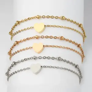 Wholesale PVD Coated 18K Gold Real Gold Plated Heart Shape Stainless Steel Simple Style Waterproof Non Tarnish 304 Stainless Steel Bracelets