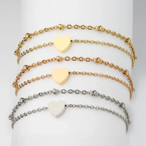 Wholesale PVD Coated 18K Gold Real Gold Plated Heart Shape Stainless Steel Simple Style Waterproof Non Tarnish 304 Stainless Steel Bracelets