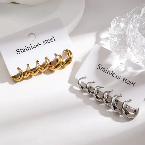 Wholesale European And American Simple Fashion INS Style Basic 304 Stainless Steel Vacuum Electroplated (In Furnace) 18K Real Gold Plated Round Hoop Earrings For Women Daily Casual