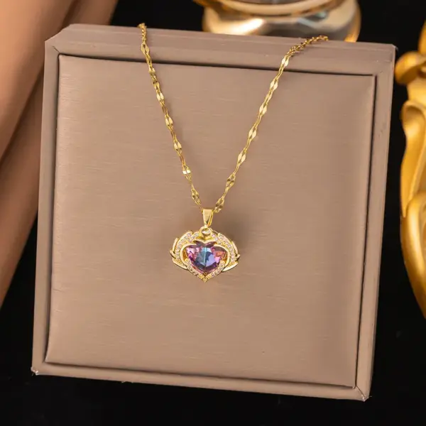 PVD Coated Real Gold Plated Star Heart Shape Flower Titanium Steel Sweet Classic Style Waterproof Non Tarnish Titanium Steel Pendant Necklace