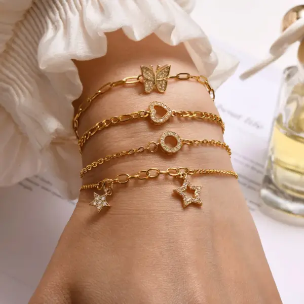 Wholesale Copper Gold Plated Simple Style Star Butterfly Heart Shape Zircon Bracelets