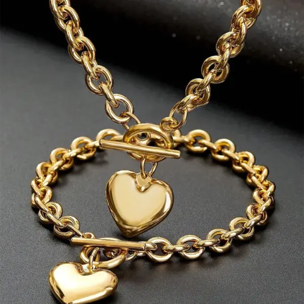 Wholesale Jewelry Casual Hip-Hop Simple Style Heart Shape Titanium Steel Bracelets Necklace
