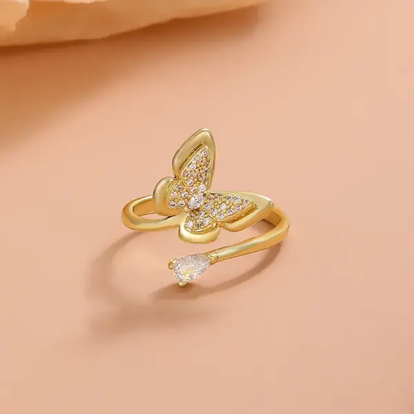 Wholesale Retro Heart Open Ring Female Fashion Geometric Butterfly Copper Ring