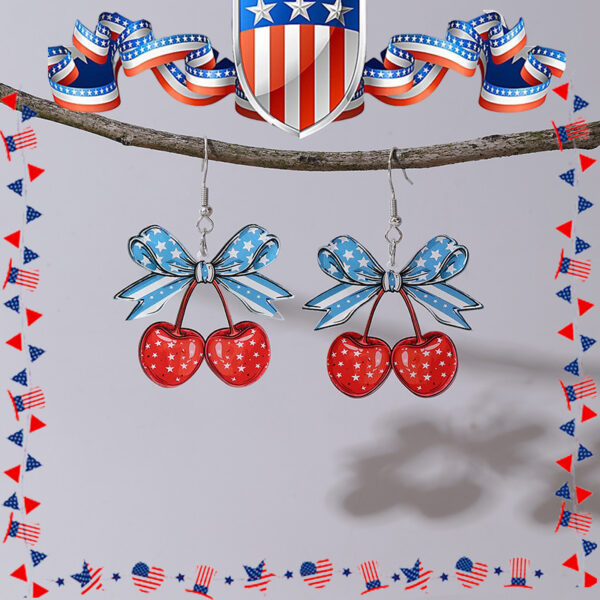 Wholesale EZ5362 Cross-border European and American Earrings New American Flag Independence Day Red and White Animal Earrings Ear Decoration Gift