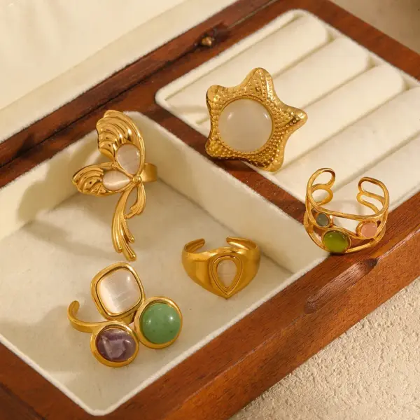 Wholesale PVD Coated Real Gold Plated 18K Pentagram Geometric Butterfly 304 Stainless Steel French Style Waterproof Non Tarnish Open Rings