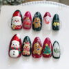 Wholesale WM-300 Christmas Special Edition False Nails: Almond Christmas Red and Green Reindeer, Gingerbread Man, Snowman - Nail Tips