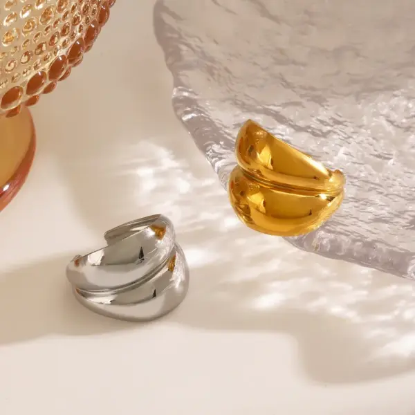 Ion Plating (IP) 18K Gold Plated Geometric 304 Stainless Steel Hip-Hop Simple Style Waterproof Non Tarnish Rings