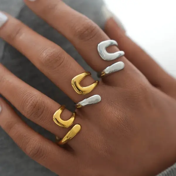 Wholesale PVD Coated Real Gold Plated 18K Gold Geometric 304 Stainless Steel IG Style Minimalist Design Simple Style Waterproof Non Tarnish Open Rings