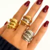 304 Stainless Steel Color Block Ion Plating (IP) Real Gold Plated Nordic Style Exaggerated Waterproof Non Tarnish Irregular Multicolor Rings