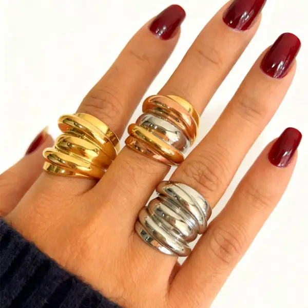 304 Stainless Steel Color Block Ion Plating (IP) Real Gold Plated Nordic Style Exaggerated Waterproof Non Tarnish Irregular Multicolor Rings