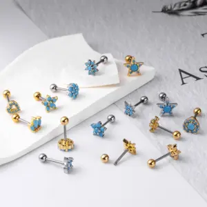 Wholesale 1 Piece 316L Stainless Steel Copper Zircon Ear Cartilage Rings & Studs Pentagram Heart Shape Flower Women'S